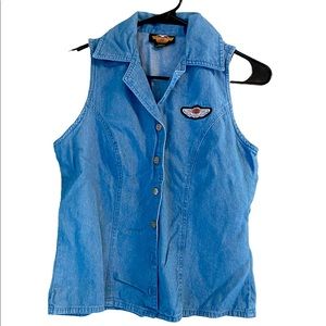 HARLEY DAVIDSON denim button down tank top